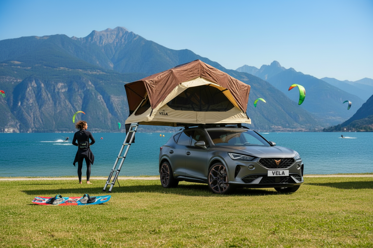 Vela Dachzelt Indie SRT140 auf Cupra Formentor Auto montiert.