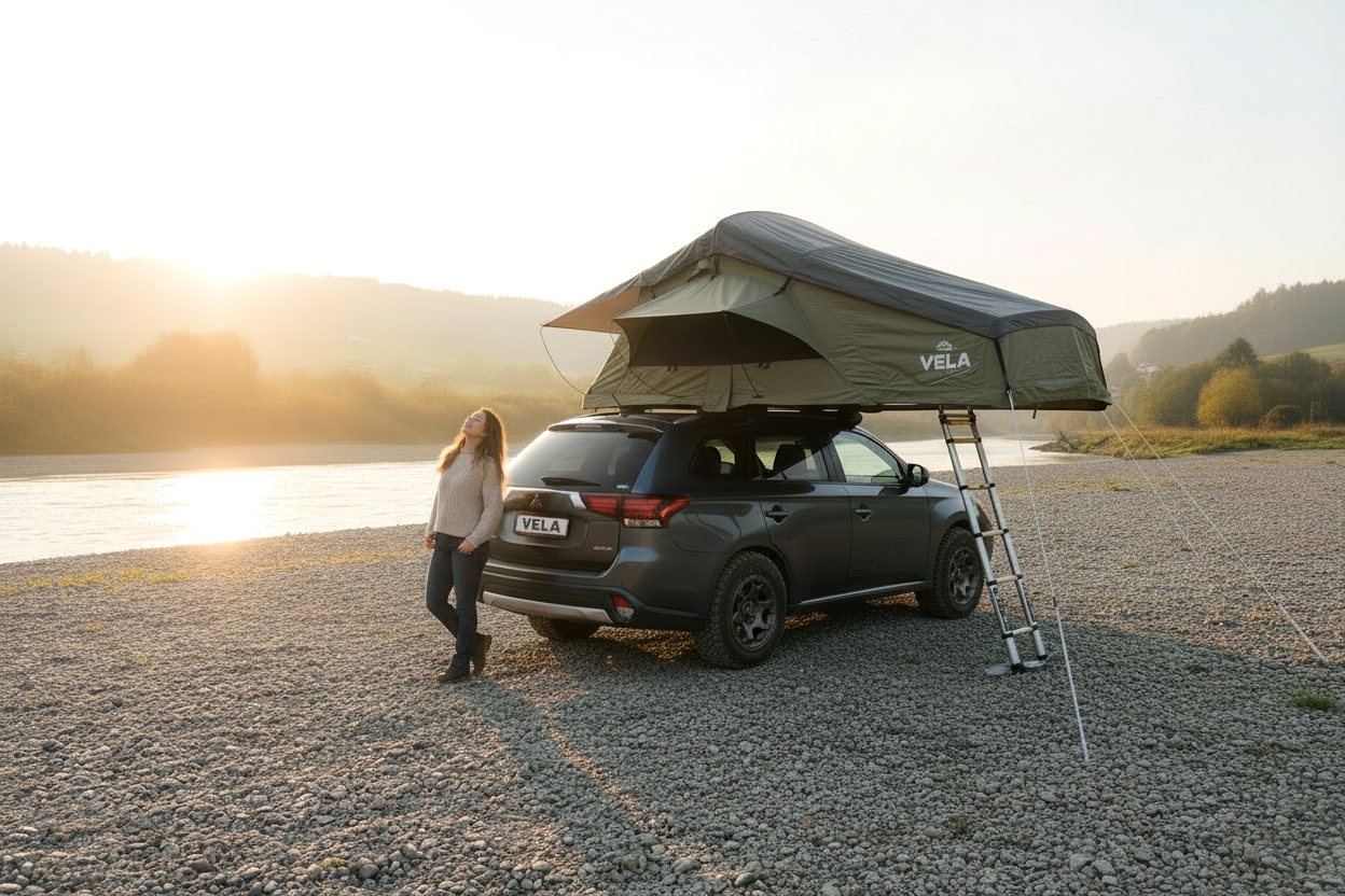 Vela Dachzelt Pro SRT160 auf Mitsubishi Outlander Auto montiert.