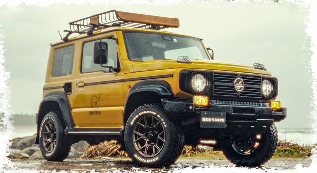 Kompletträder und Felgen WEDS Adventure Mud Vance SD an einem Suzuki Jimny Auto.
